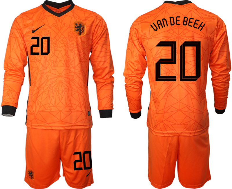 Cheap Men 2021 European Cup Netherlands home long sleeve 20 soccer jerseys